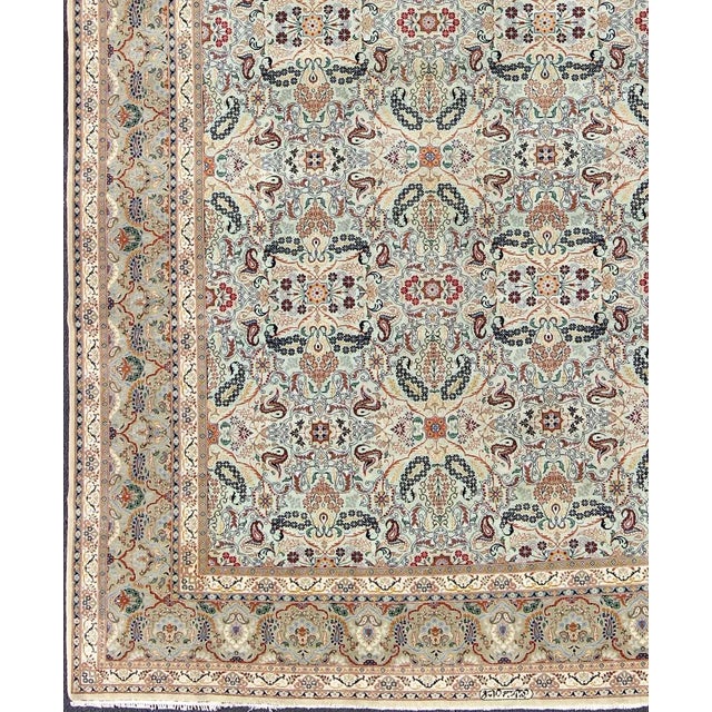Islamic Fine Persian Kashan in Celadon Green, Light Blue Field Intricate Floral Motifs For Sale - Image 3 of 12