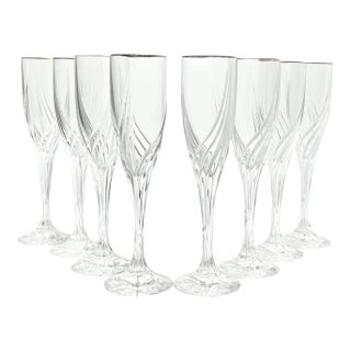 Lenox “Debut (Gold)” Crystal Fluted Champagne Glasses - Set of 8 For Sale