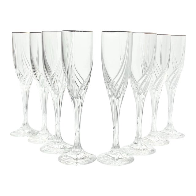 Lenox “Debut (Gold)” Crystal Fluted Champagne Glasses - Set of 8 For Sale