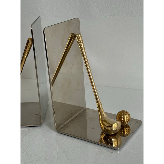 Late 20th Century Brass and Chrome Golf Bookends For Sale - Image 4 of 8