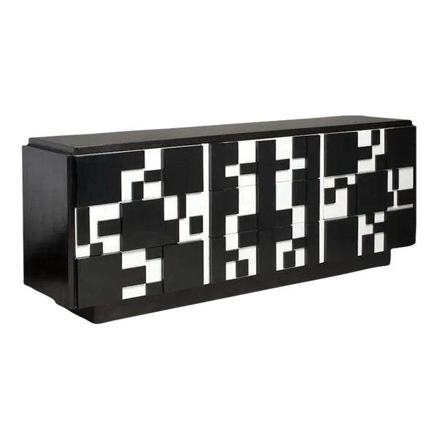 Lane Nine-Drawer Brutalist Dresser Sideboard, Restored, c 1970s For Sale