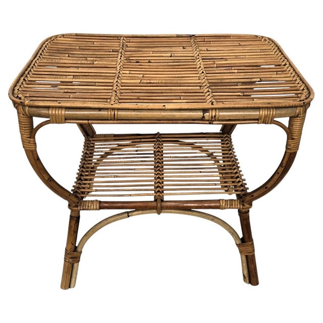 Italian Bamboo Rattan Side Table by Tito Agnoli, 1960s For Sale - Image 10 of 10
