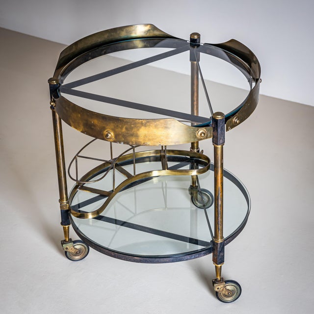 Brass and Glass Bar Cart, Italy, Mid-20th Century For Sale - Image 15 of 18
