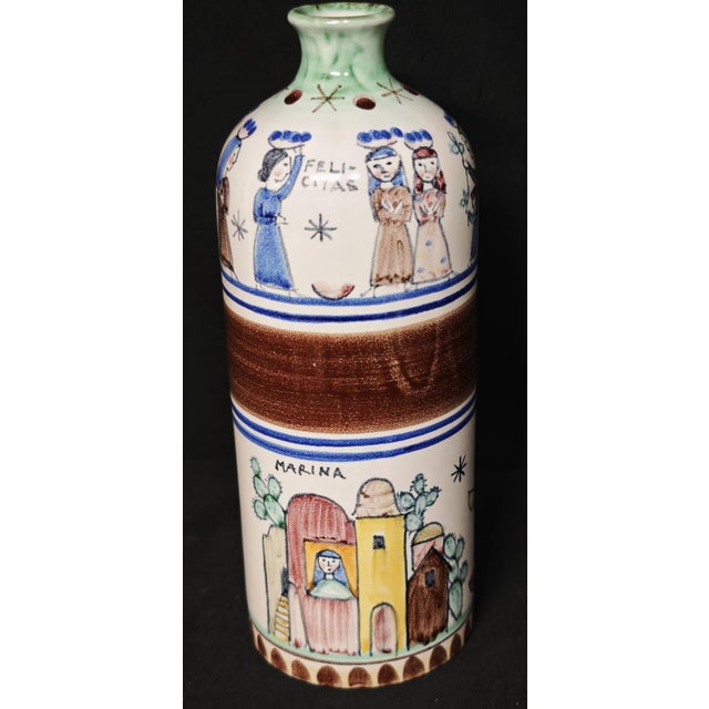 V. Pinto Vietri Vietri Ceramic Bottle Naive Copper Green Vietri 1960s For Sale - Image 6 of 14