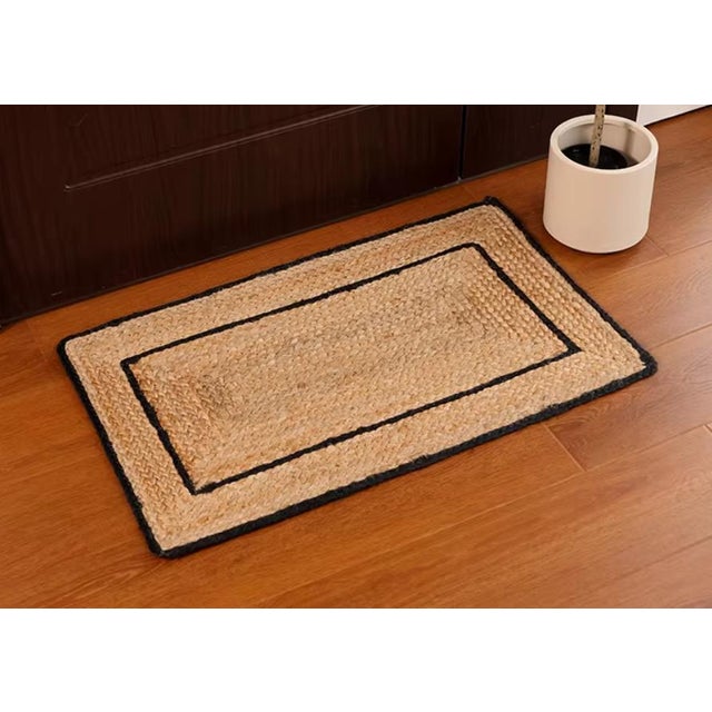 Hand-Woven Natural Jute Floor Mat For Sale - Image 4 of 5