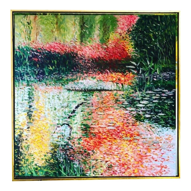"Autumn in Giverny" Framed Contemporary Expressionist Style Landscape Acrylic Painting For Sale