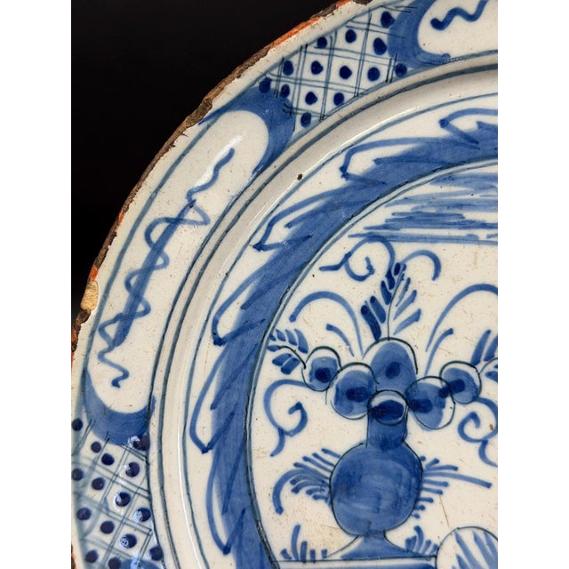 Dutch Delft Blue and White Plate with Hand Painted Chinoiserie, 17th Century For Sale - Image 6 of 10