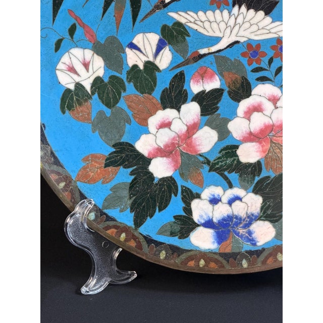 Japanese Meiji Era Cloisonne Charger Plate with Cranes, 1890s For Sale - Image 4 of 9