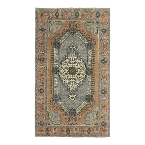 1970s Vintage Turkish Oushak Handmade Wool Cotton Orange Area Rug
