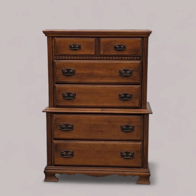 Vintage Chippendale Style Maple Tallboy Dresser, 1970s For Sale - Image 9 of 10