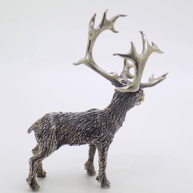 Metal Vintage Italian Handmade Genuine Silver Large Stag Deer Sculpture by Italian Silver Artist Mario Cerreti For Sale - Image 7 of 14