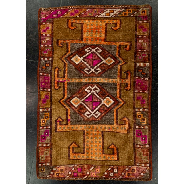 Brown Turkish Mini Rug Oriental Hand Knotted Vintage Rug 1'9" x 1'8" #21068 For Sale - Image 8 of 8