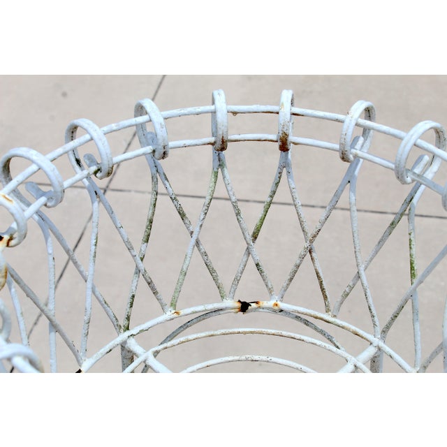 Antique White Vintage French Country Wrought Iron Wire Jardinière Plant Stand For Sale - Image 8 of 11