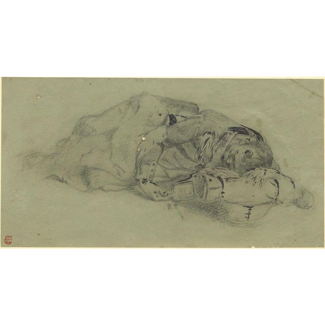 An original late 19th-century graphite drawing, Ernest Crofts RA, Resting Soldier Study, Waterloo.A sensitive and poignant...