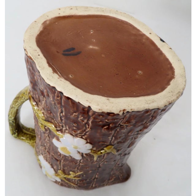 Auburn Large Size Antique American Victorian Majolica Dogwood Tree & Flower Pitcher For Sale - Image 8 of 13