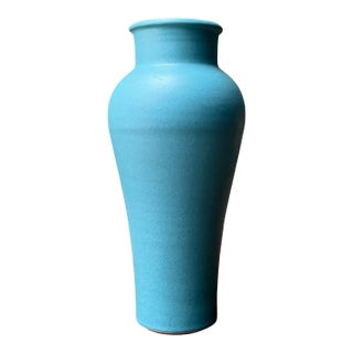 Vintage Studio Pottery Blue Vase For Sale