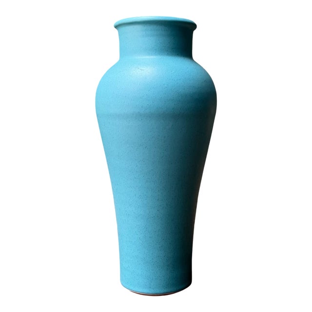 Vintage Studio Pottery Blue Vase For Sale