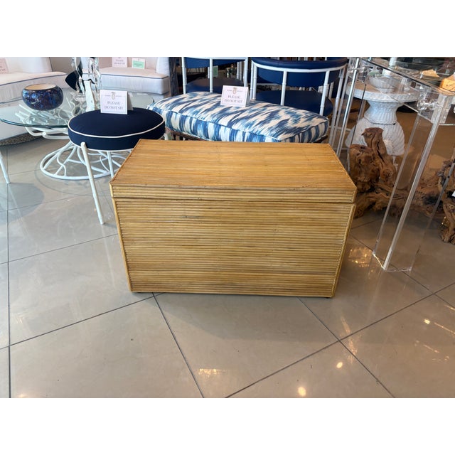 Brown Vintage Pencil Reed Bamboo Rattan Chest Trunk Palm Beach For Sale - Image 8 of 10