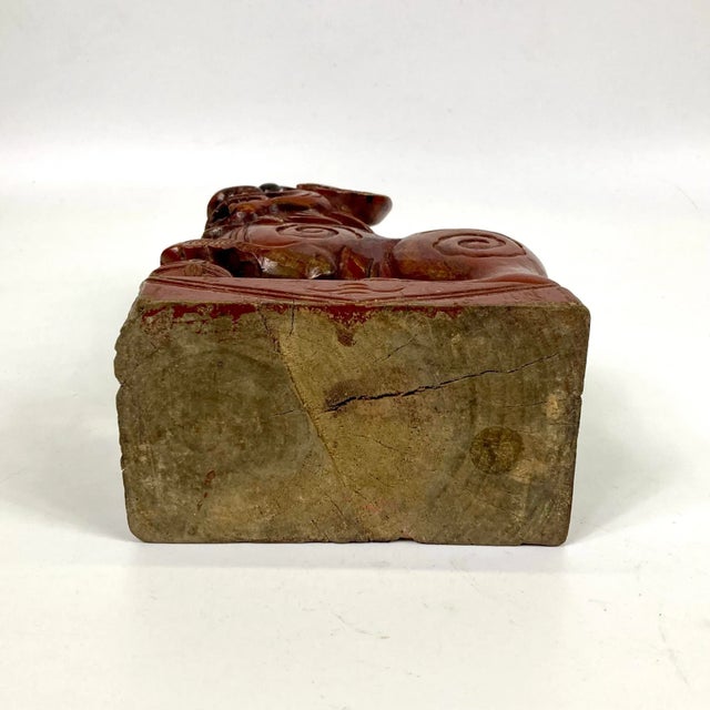 19th Century Chinese Red Lacquered Wooden Foo Dog For Sale In San Francisco - Image 6 of 7