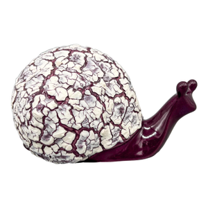Large Mid-Century Purple and White Ceramic Snail Figurine – Crackle Glaze Pottery, Whimsical Hollywood Regency Style