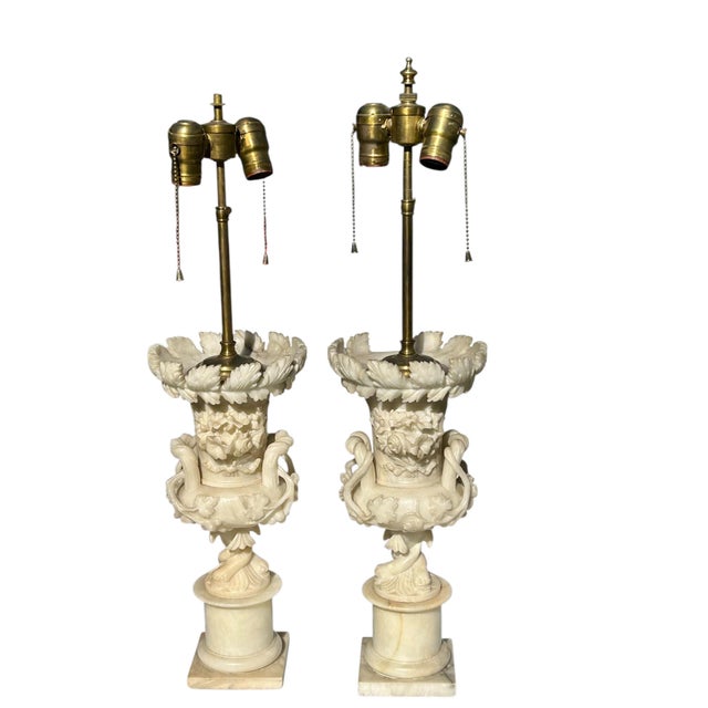 Pair of Italian Carved Alabaster Lamps For Sale - Image 9 of 9