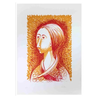 Alberto Cavallari, The Woman in Red, Lithograph, 1970s For Sale