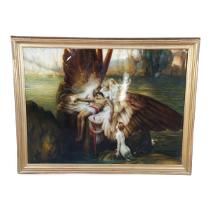Mid 20th Century Lament for Icarus Greek Mythology Oil Painting After Herbert James Draper 65"