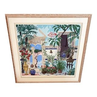 John Kiraly Signed Limited Edition Serigraph 63/300, Mediterranean Courtyard, Framed For Sale