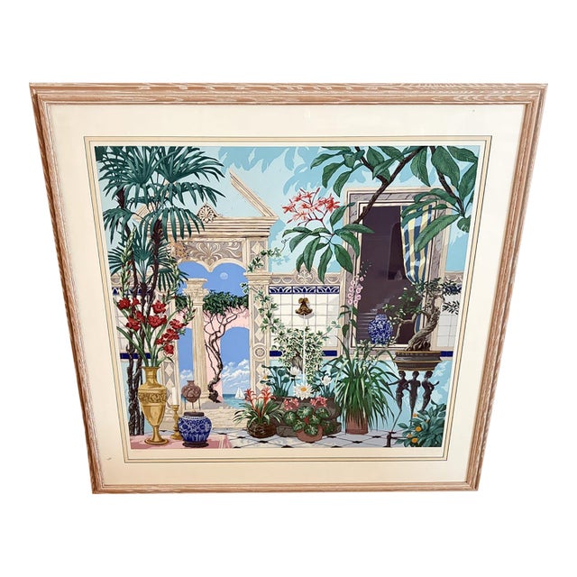 John Kiraly Signed Limited Edition Serigraph 63/300, Mediterranean Courtyard, Framed For Sale