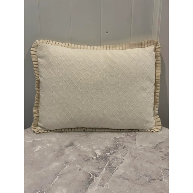Custom Made Cream Colored Diamond Pique Rectangle Bolster Pillow With Trim.