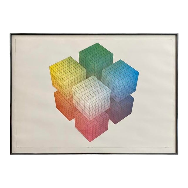 Postmodern Colorful Dot Matrix Cube Lithograph (1981) For Sale