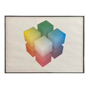 Postmodern Colorful Dot Matrix Cube Lithograph (1981)