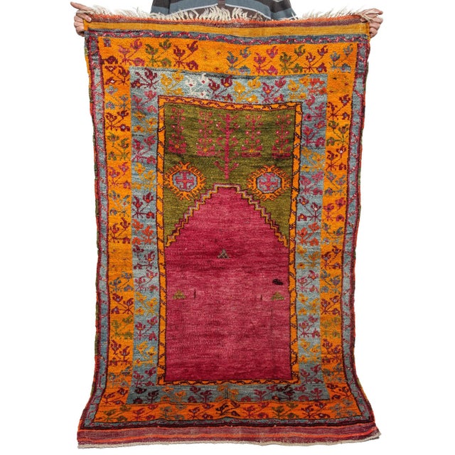 Traditional Vintage Hand-Knotted Turkish Prayer Rug - Rare Early-1900s Collector Piece With Tree-of-Life Motif For Sale - Image 3 of 10