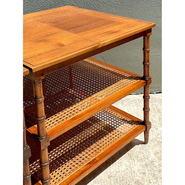 Late 20th Century Vintage Wood and Cane Tiered Side Tables For Sale - Image 5 of 12