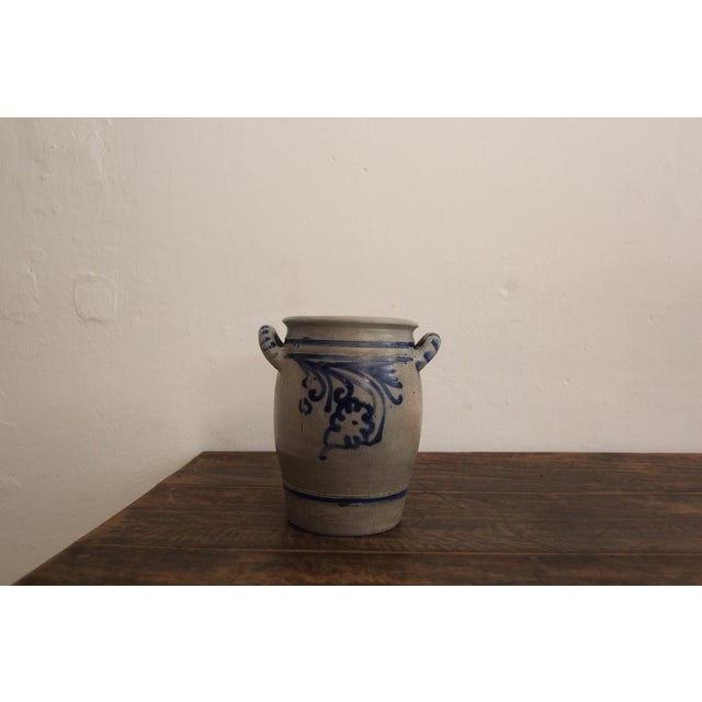 Ceramic German Folk Art Grey and Cobalt Blue Stoneware Jar, 1890s For Sale - Image 7 of 12