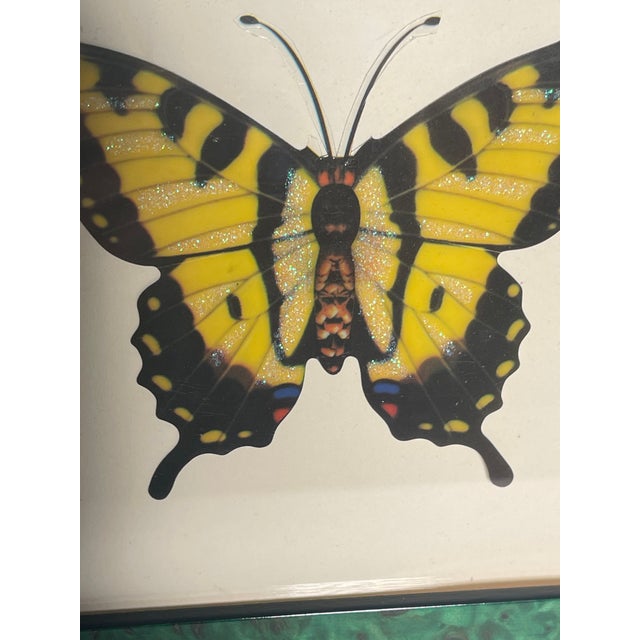 Vintage Butterfly Collage in Faux Malachite English Frame For Sale - Image 4 of 4