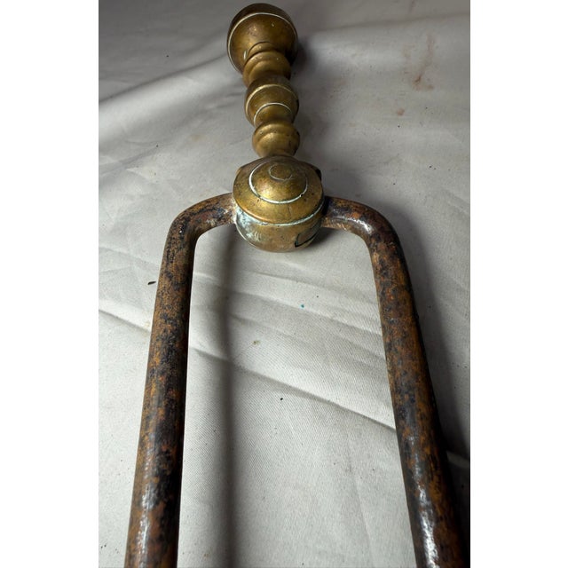 Antique 18th Century Wrought Iron Turned Brass English Fireplace Tongs Tool 20 For Sale In New York - Image 6 of 9