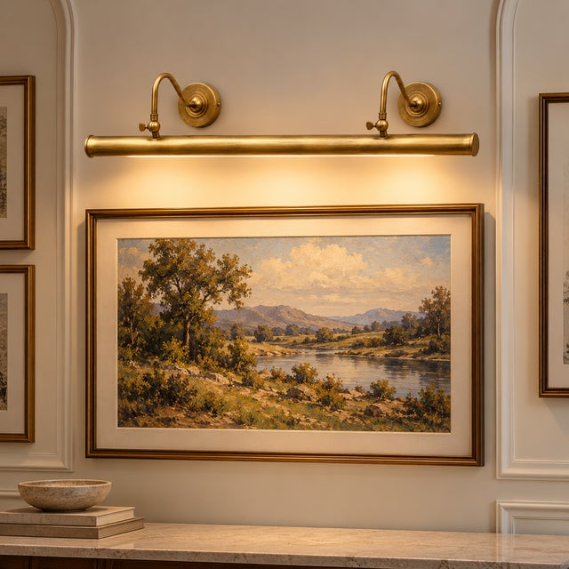 Handcrafted Brass Double-Arm Picture Light for Large Artwork & Gallery Walls For Sale - Image 6 of 8