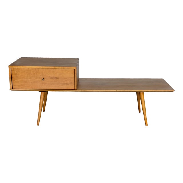 1950s Early Paul McCobb Planner Group Bench Coffee Table With Cabinet Drawer - Restored For Sale