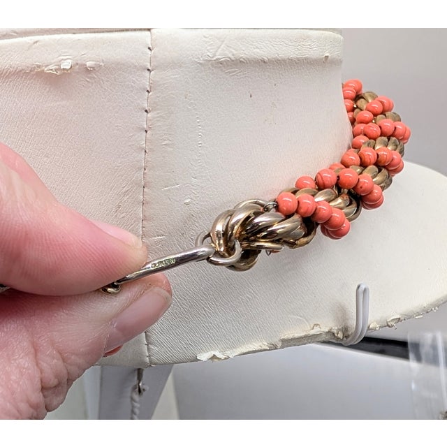 Napier Vintage 1950s Signed Napier Goldtone Spiral Faux-Coral Beaded Collar Necklace For Sale - Image 4 of 8