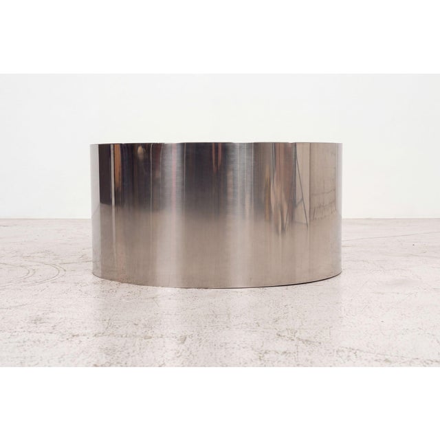 Mid-Century Modern Custom Polished Metal Drum Coffee Table in the Style of Brueton, 1980 For Sale - Image 3 of 6