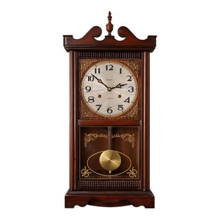 Late 20th Century PPL 31-Day Wall Clock With Pendulum Window, Wood Case (Traditional Mechanical Style) Measurements: 26" H × 12" W × 5.5" D For Sale