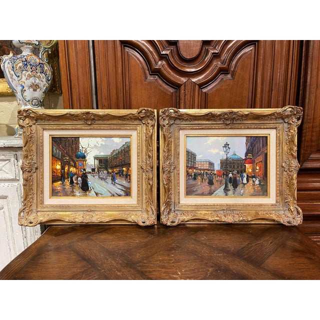 Pair of Mid-Century Paris Street Scene Oil Paintings Signed Robert Lebron For Sale In Dallas - Image 6 of 18