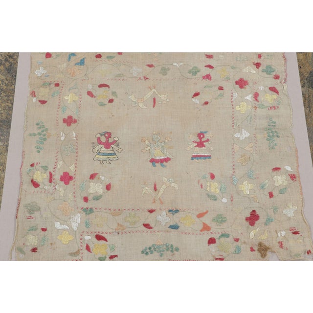 An exquisite antique 2x2 square Greek embroidery rug from the 18th century, handwoven in natural silk and mounted on linen...