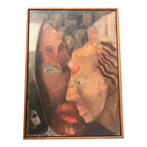 1980’s Original A. Lyons Abstract Painting “Divided Heads- Thoughts on City Life”