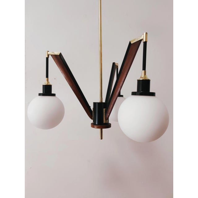 Vintage Brass & Wooden Ceiling Lamp from Stilnovo For Sale - Image 14 of 18