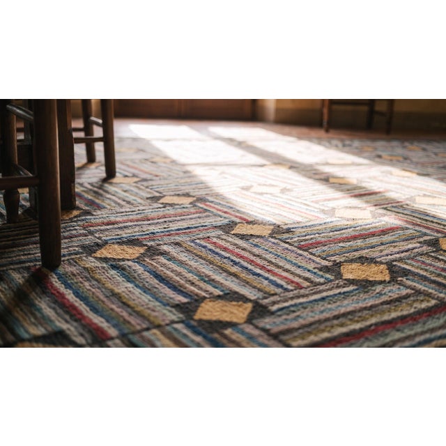 Striking Black-Yellow Forming Diamond in a Brown Background Color Antique American Hooked Rug For Sale - Image 15 of 15
