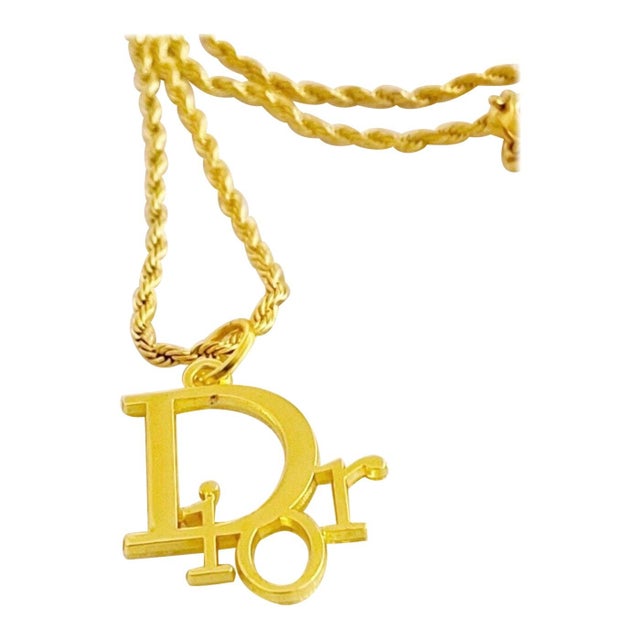 Authentic Christian DIOR Repurposed Charm Pendant Necklace Logo Gold For Sale - Image 15 of 18
