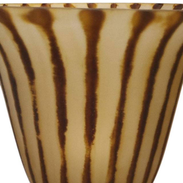 Spiral Cut Bronze Toned Torchiere Buffet Lamps With Tiger Striped Amber Glass Shades - A Pair For Sale - Image 10 of 13