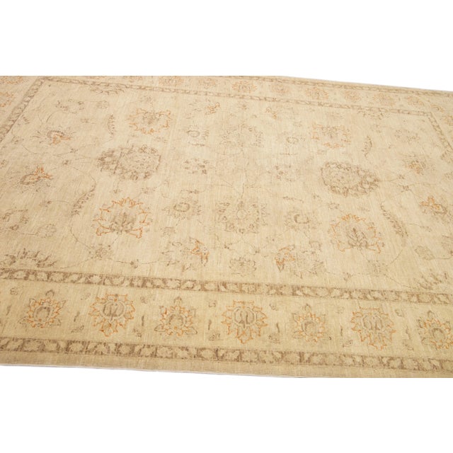 Beige Modern Oushak Handmade Floral Designed Wool Rug For Sale - Image 10 of 11